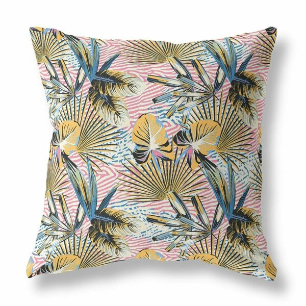 Palacedesigns 16 in. Tropical Indoor & Outdoor Throw Pillow Gold Blue & Pink PA3098352